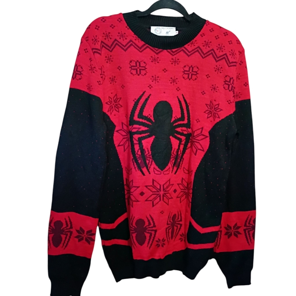 Red & Black Widow Spider Crewneck Sweater Vamp Goth Grunge Large